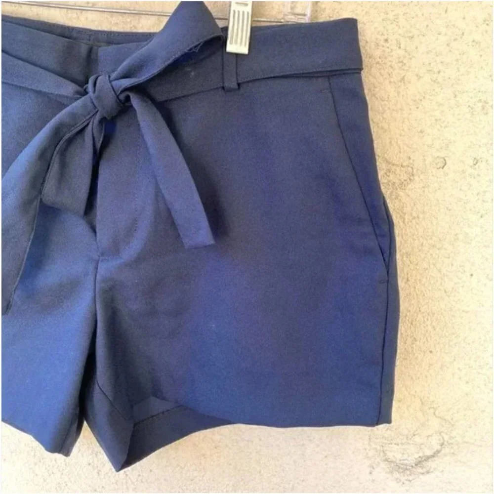 Banana Republic Midrise Tie Waist Paper Bag Shorts Navy 6 - Picture 6 of 10